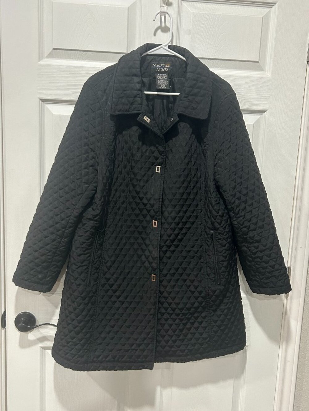 NORDIC LIGHTS QUILTED BLACK SNAP FRONT COAT JACKET WOMEN XL W/POCKETS NO HOOD